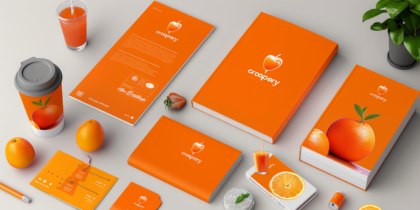 Branding Collection With Bright Orange Accents, Incorporating Citrus Imagery And Leaf Designs To Evoke Vitality And Freshness.