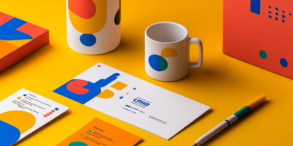 Vibrant Branding With Bold Geometric Patterns And Laminated Finishes For Business Materials.