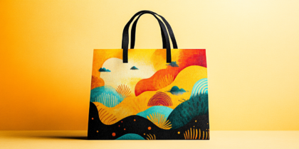 Colorful Tote Bags Featuring Nature-inspired Designs, Including Waves, Birds, And Mountains In Vibrant Colors.